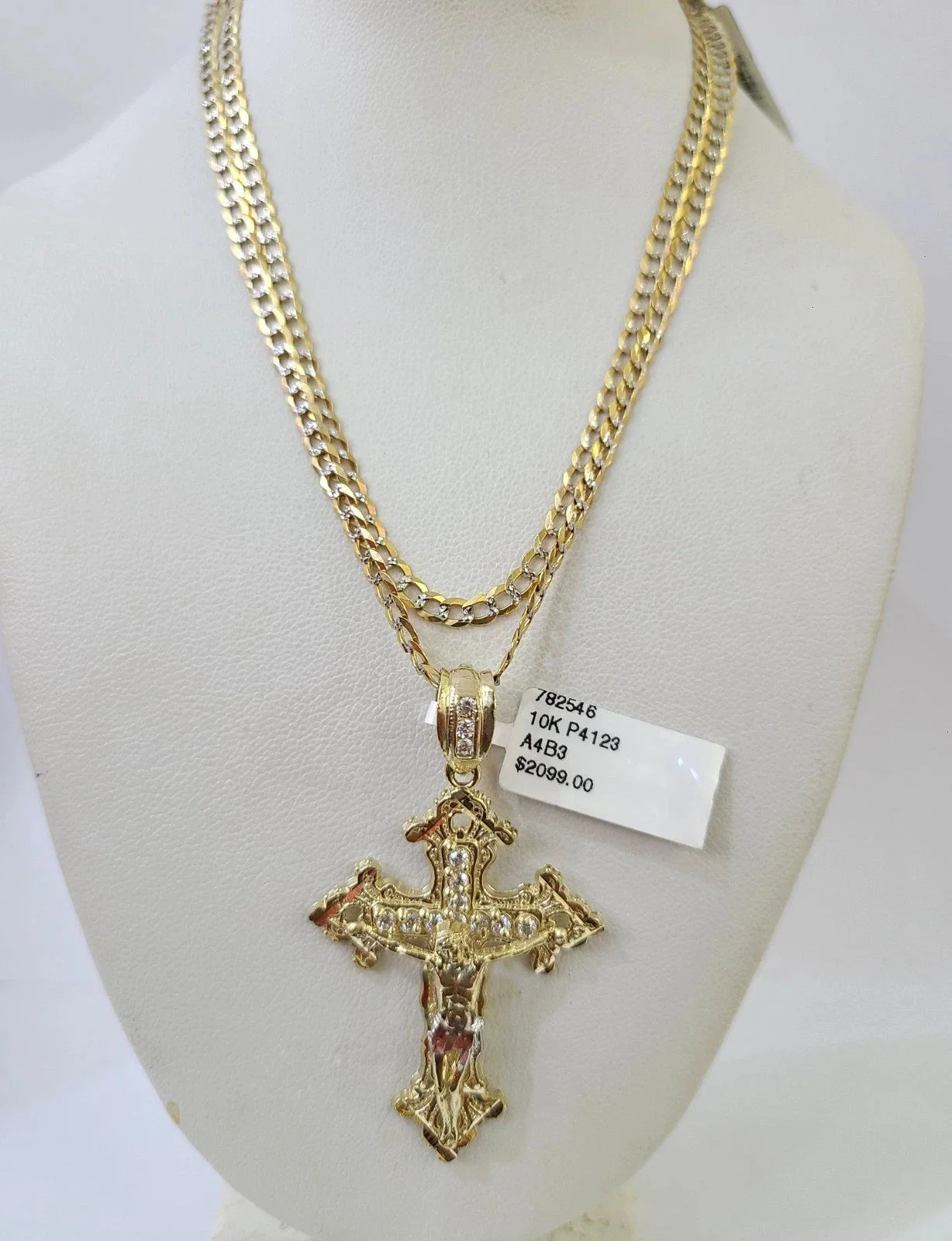 10k Yellow Gold Solid Cuban Curb Chain Jesus Cross Pendant Charm 3mm Necklace - Image 6