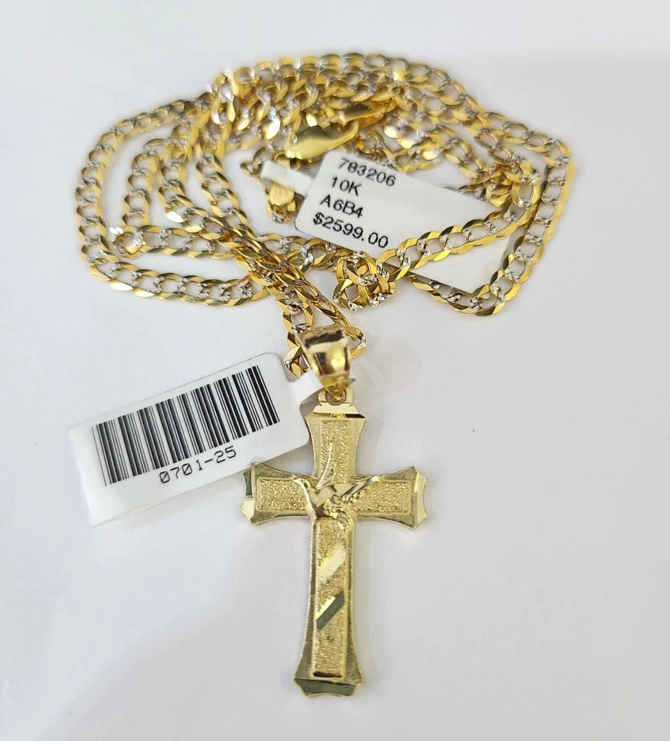 10k Yellow Gold Solid Cuban Curb Chain Jesus Cross Pendant Charm 3mm Necklace - Image 2