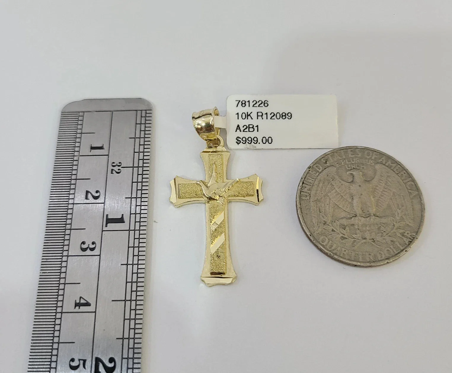 10k Yellow Gold Solid Cuban Curb Chain Jesus Cross Pendant Charm 3mm Necklace - Image 3
