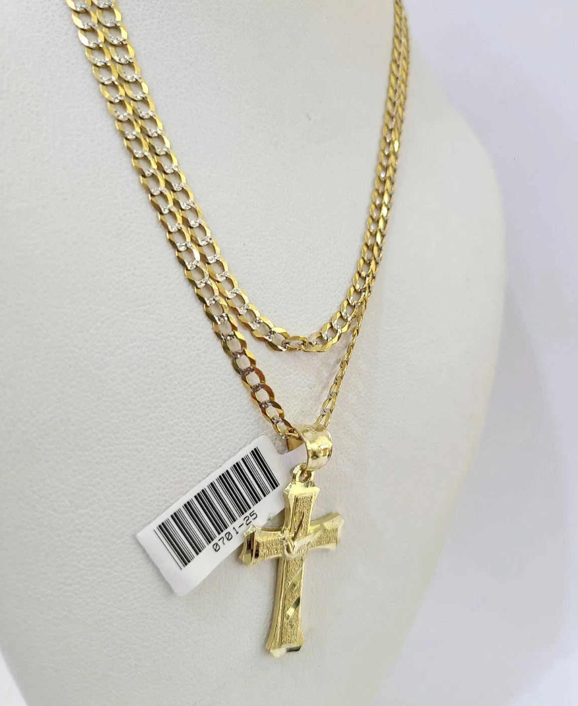 10k Yellow Gold Solid Cuban Curb Chain Jesus Cross Pendant Charm 3mm Necklace - Image 4