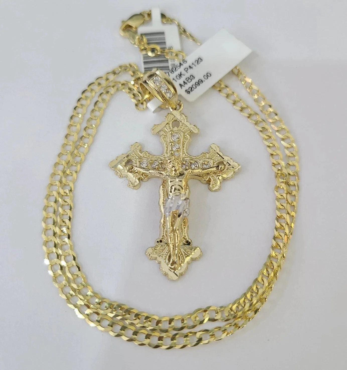 10k Yellow Gold Solid Cuban Curb Chain Jesus Cross Pendant Charm 3mm Necklace - Image 2