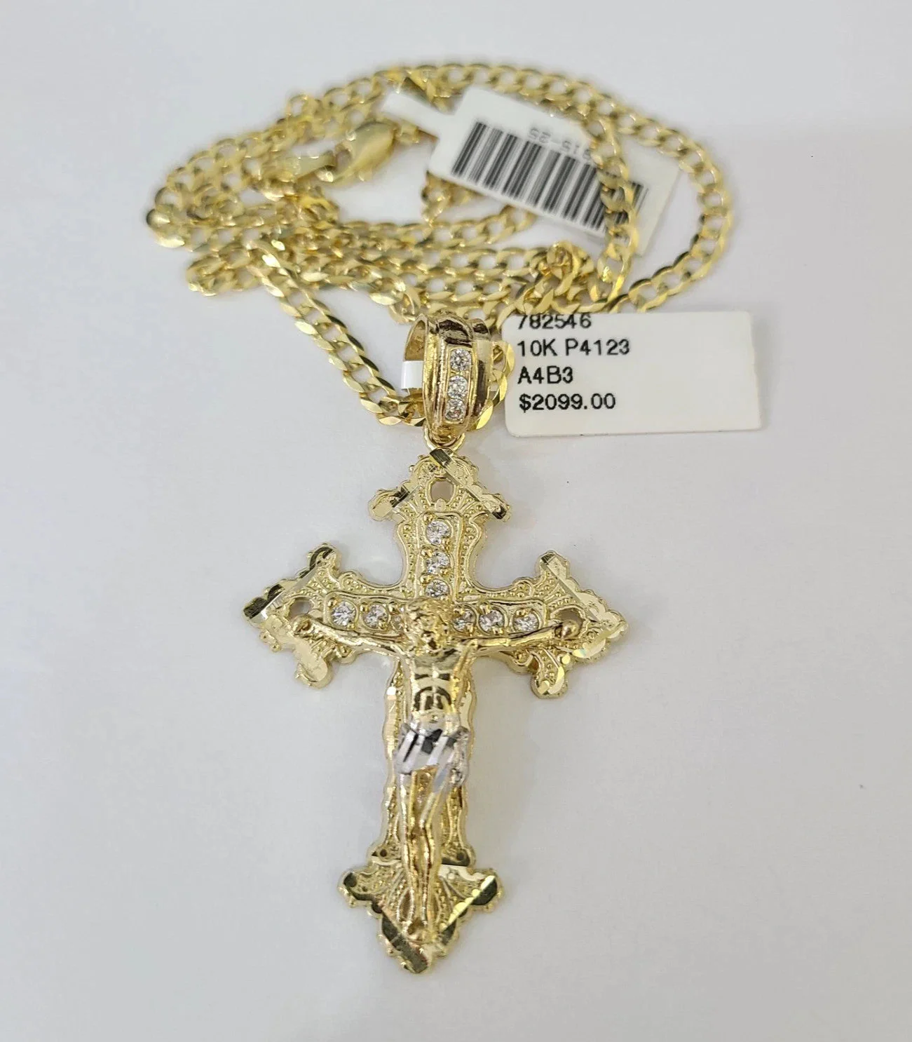 10k Yellow Gold Solid Cuban Curb Chain Jesus Cross Pendant Charm 3mm Necklace - Image 3