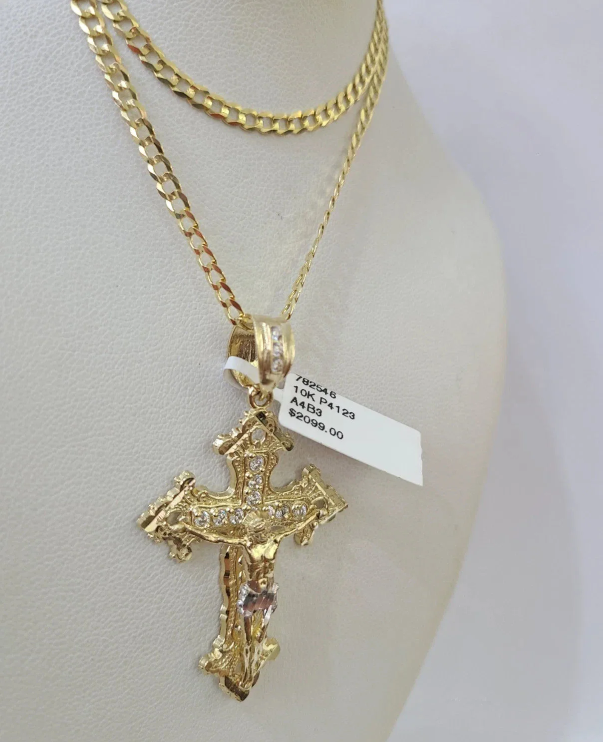 10k Yellow Gold Solid Cuban Curb Chain Jesus Cross Pendant Charm 3mm Necklace - Image 4