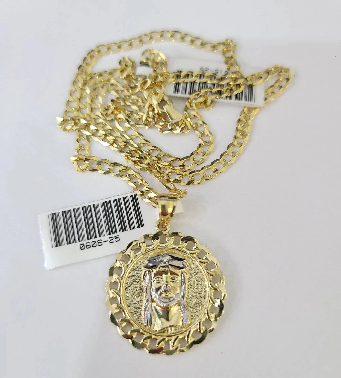10k Yellow Gold Solid Cuban Curb Chain Jesus Head Pendant Charm 3mm Necklace - Image 4
