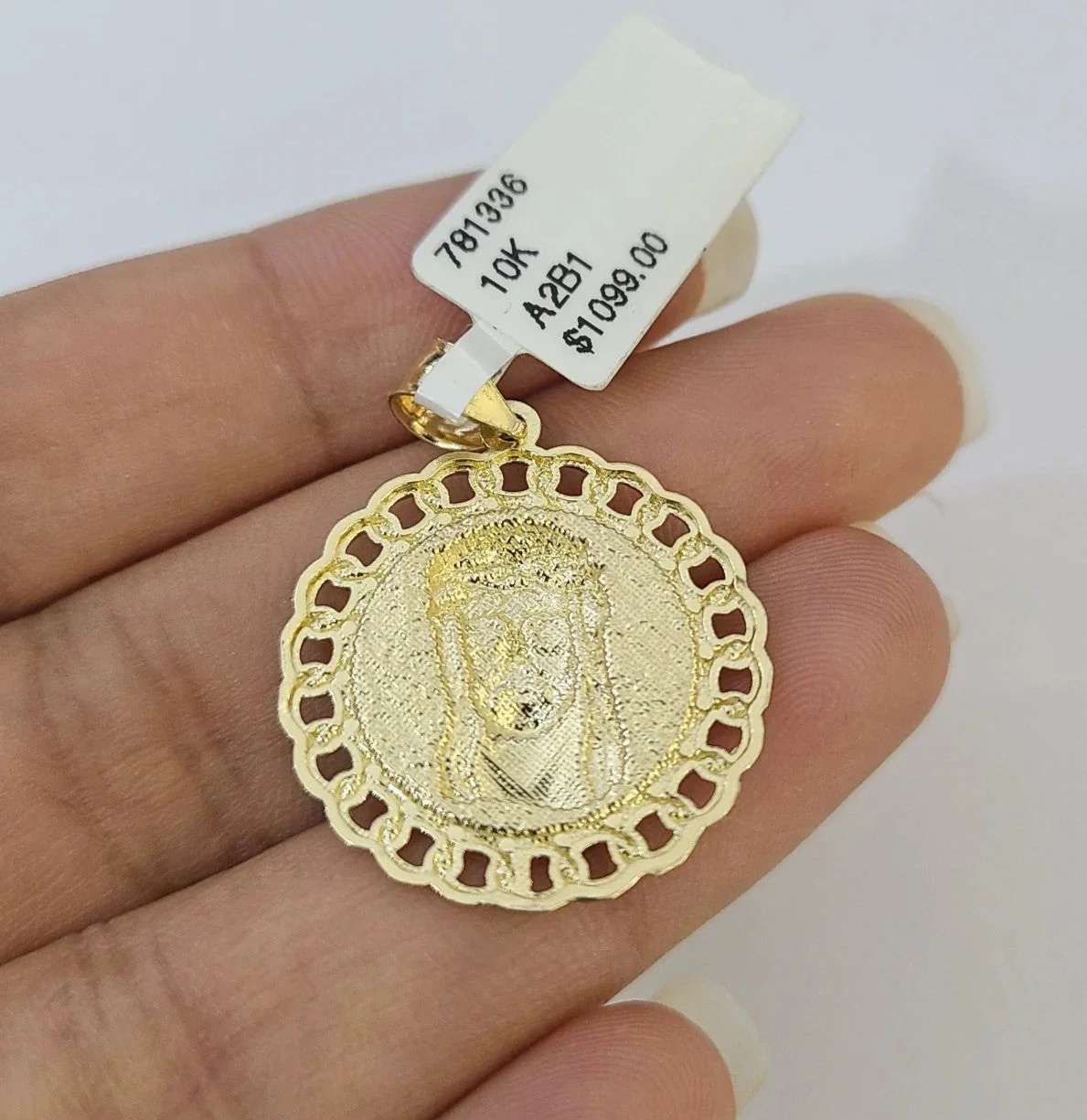 10k Yellow Gold Solid Cuban Curb Chain Jesus Head Pendant Charm 3mm Necklace - Image 6