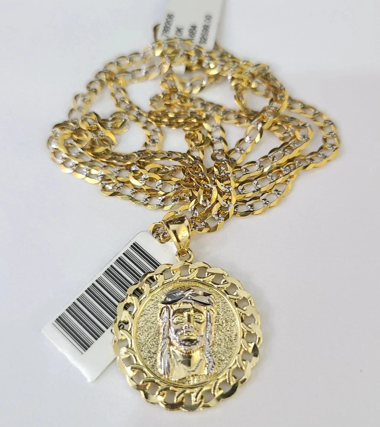 10k Yellow Gold Solid Cuban Curb Chain Jesus Head Pendant Charm 3mm Necklace - Image 5
