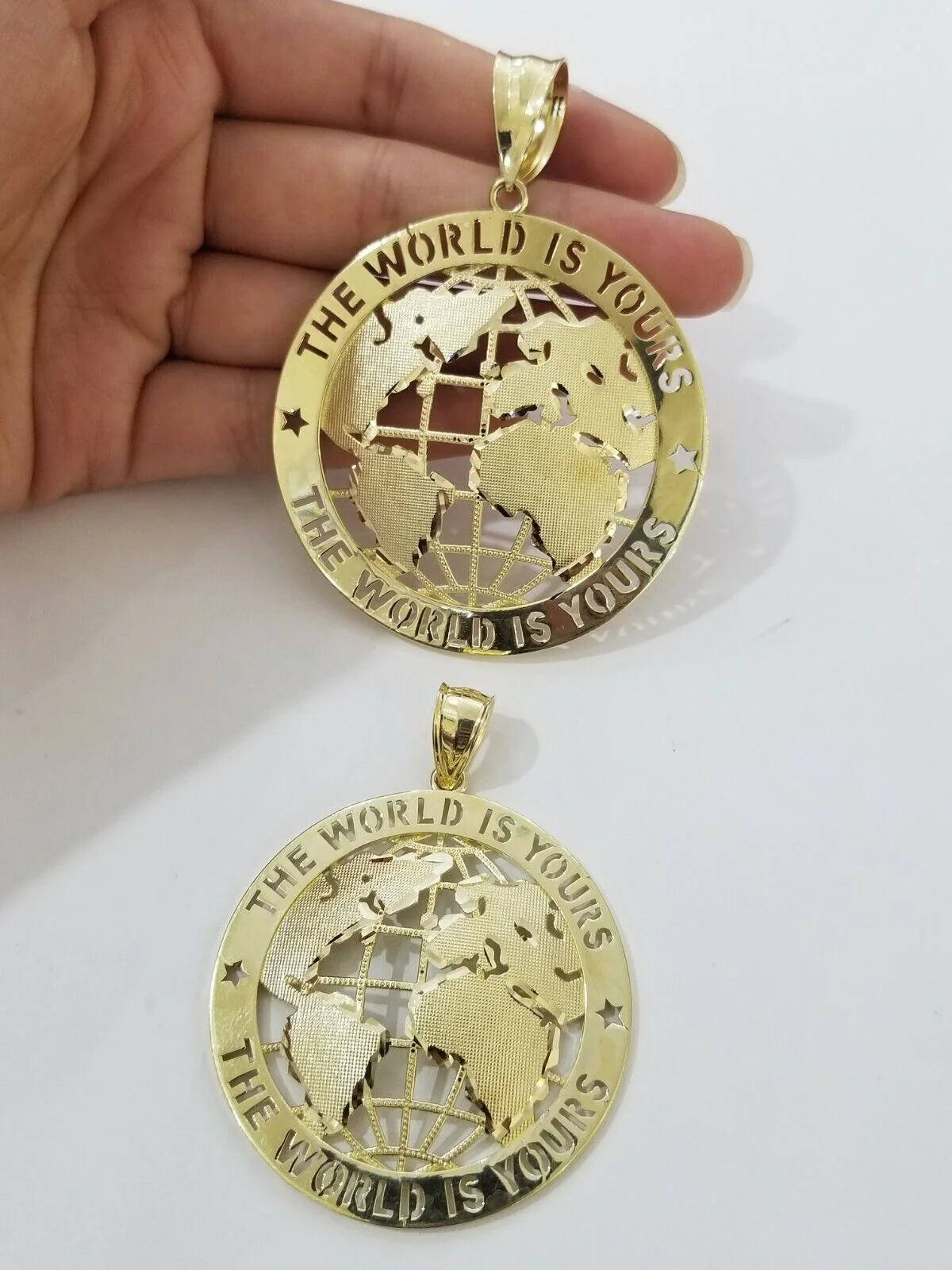10k Yellow Gold World Map Charm Pendant Ring The World Is Yours Engraved Real 10kt - Image 2
