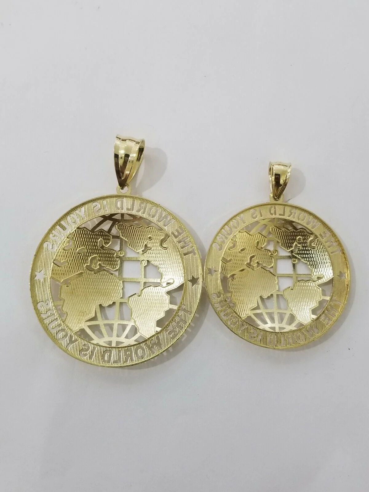 10k Yellow Gold World Map Charm Pendant Ring The World Is Yours Engraved Real 10kt - Image 6