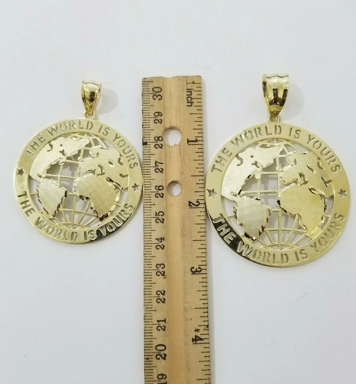 10k Yellow Gold World Map Charm Pendant Ring The World Is Yours Engraved Real 10kt - Image 7
