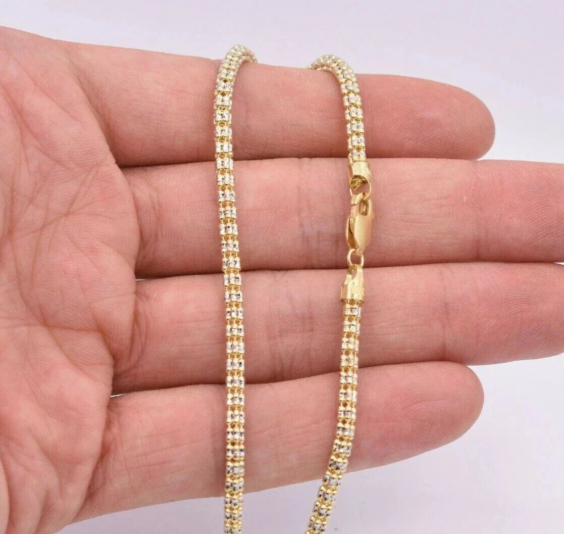 10K Yellow White Gold Two Tone 3mm Diamond Cut Ice Bead Link Bracelet 8 Inches - Image 2
