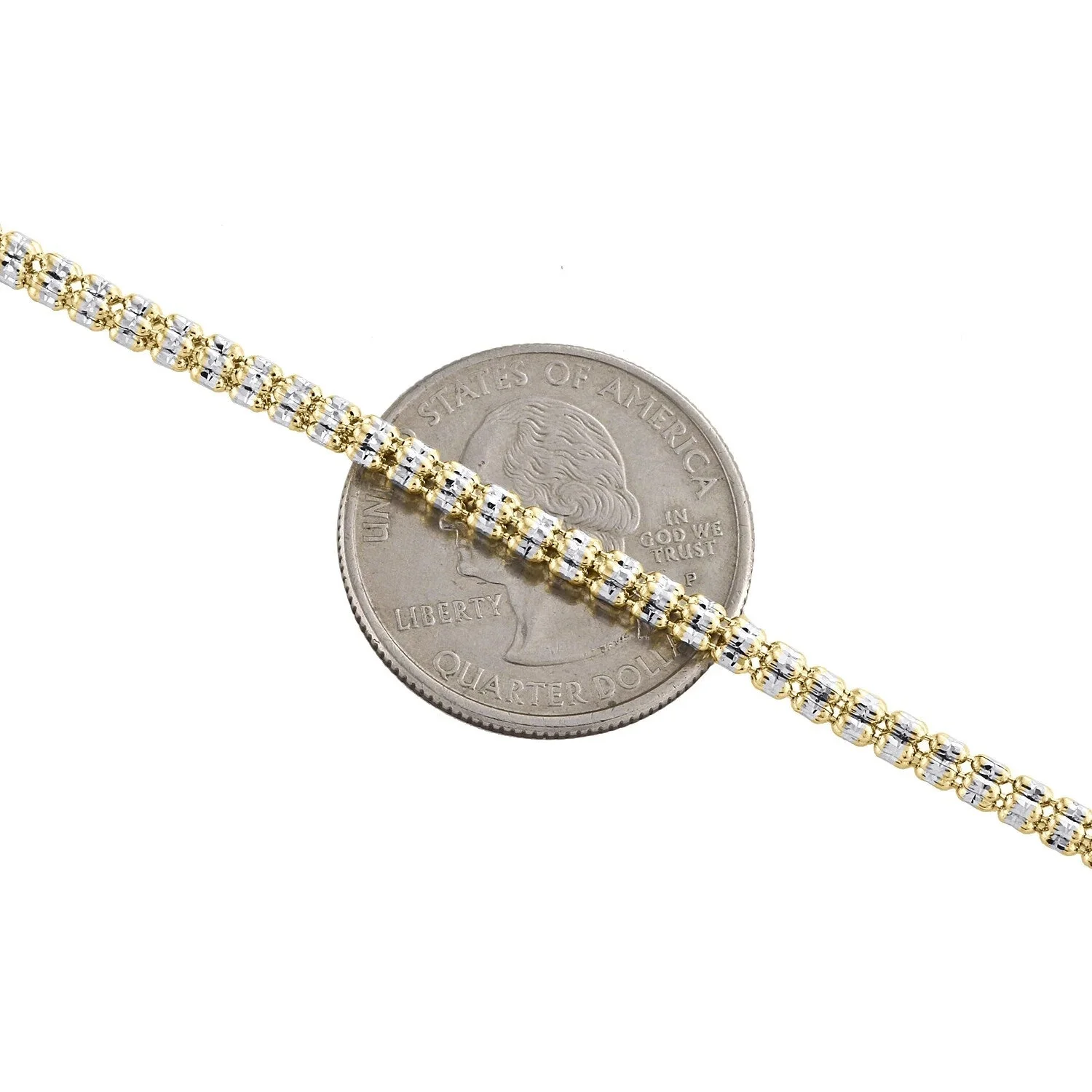 10K Yellow White Gold Two Tone 3mm Diamond Cut Ice Bead Link Bracelet 8 Inches - Image 3