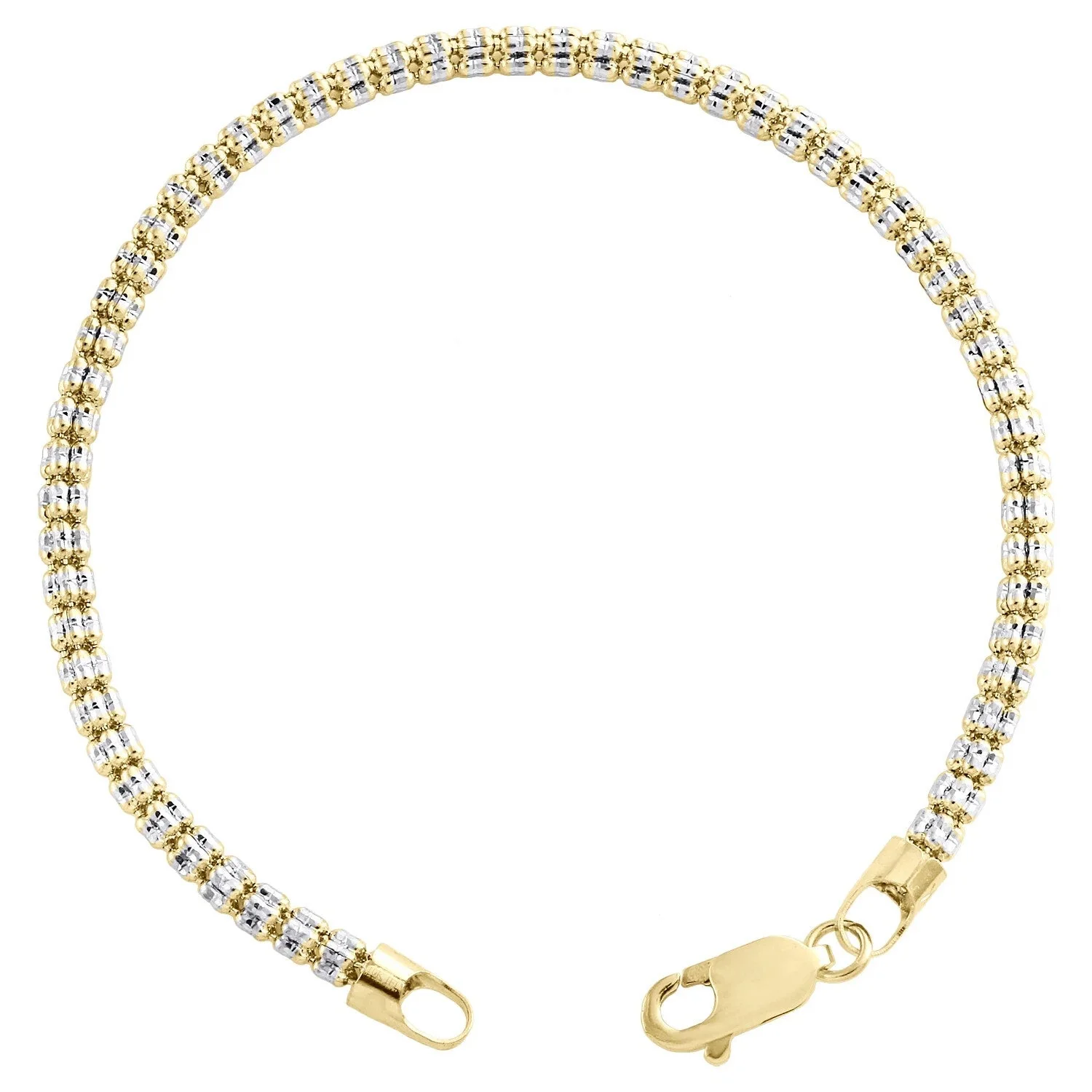 10K Yellow White Gold Two Tone 3mm Diamond Cut Ice Bead Link Bracelet 8 Inches - Image 5
