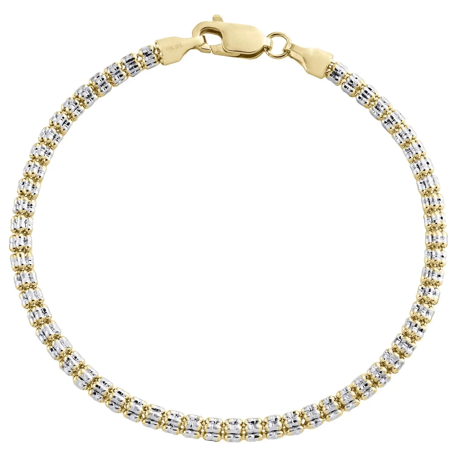 10K Yellow White Gold Two Tone 3mm Diamond Cut Ice Bead Link Bracelet 8 Inches - Image 6