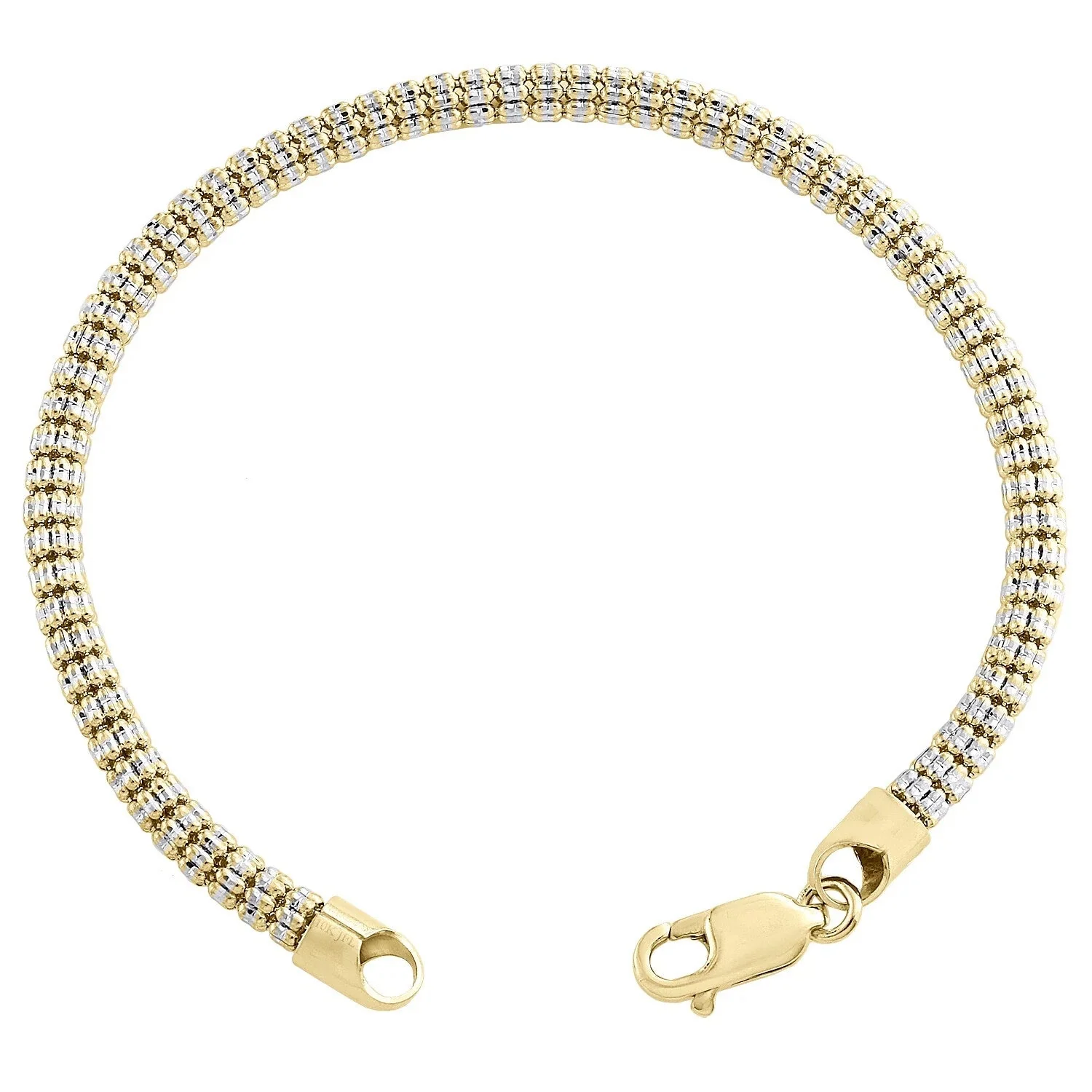 10K Yellow White Gold Two Tone 4mm Diamond Cut Ice Bead Link Bracelet 8 Inches - Image 4