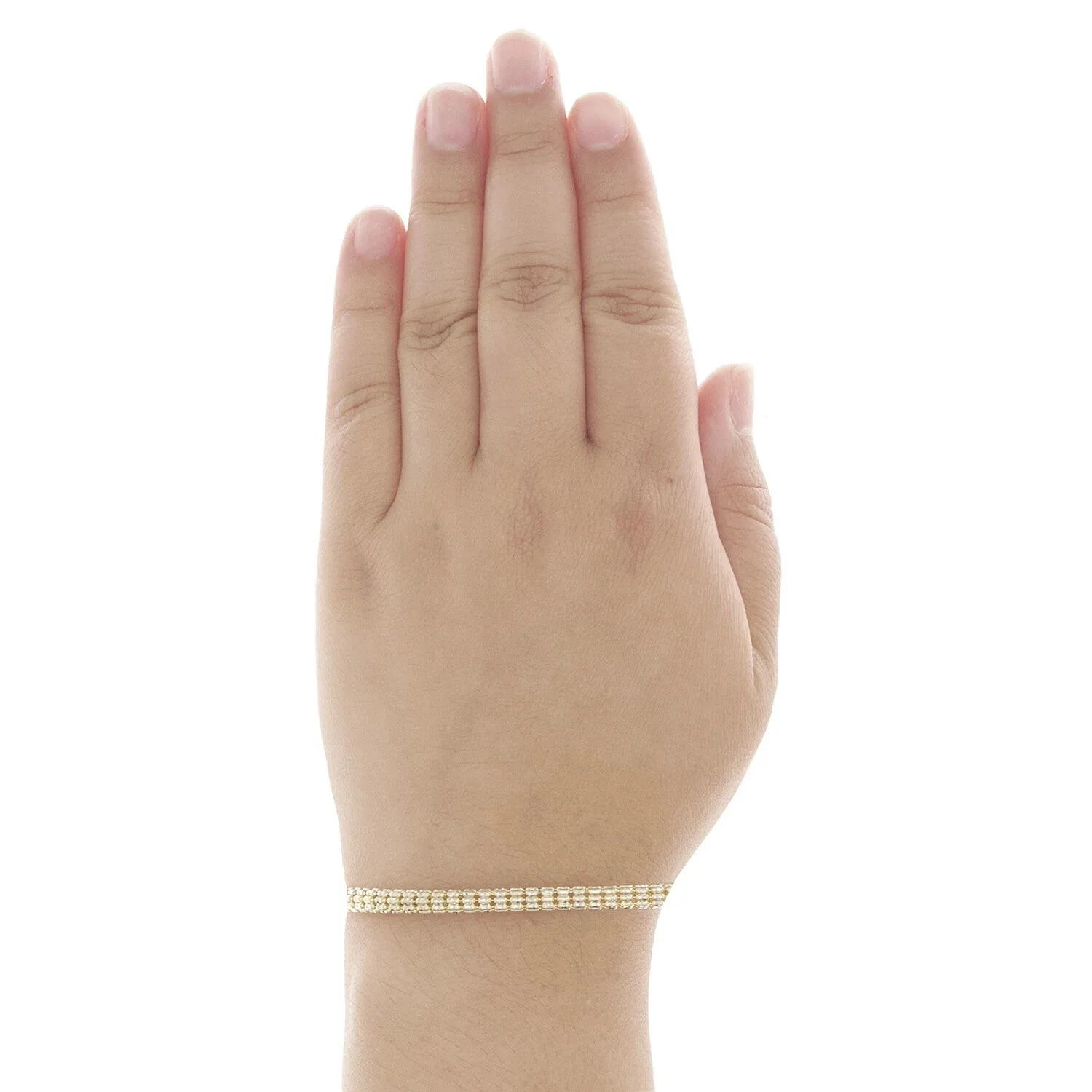10K Yellow White Gold Two Tone 4mm Diamond Cut Ice Bead Link Bracelet 8 Inches - Image 5