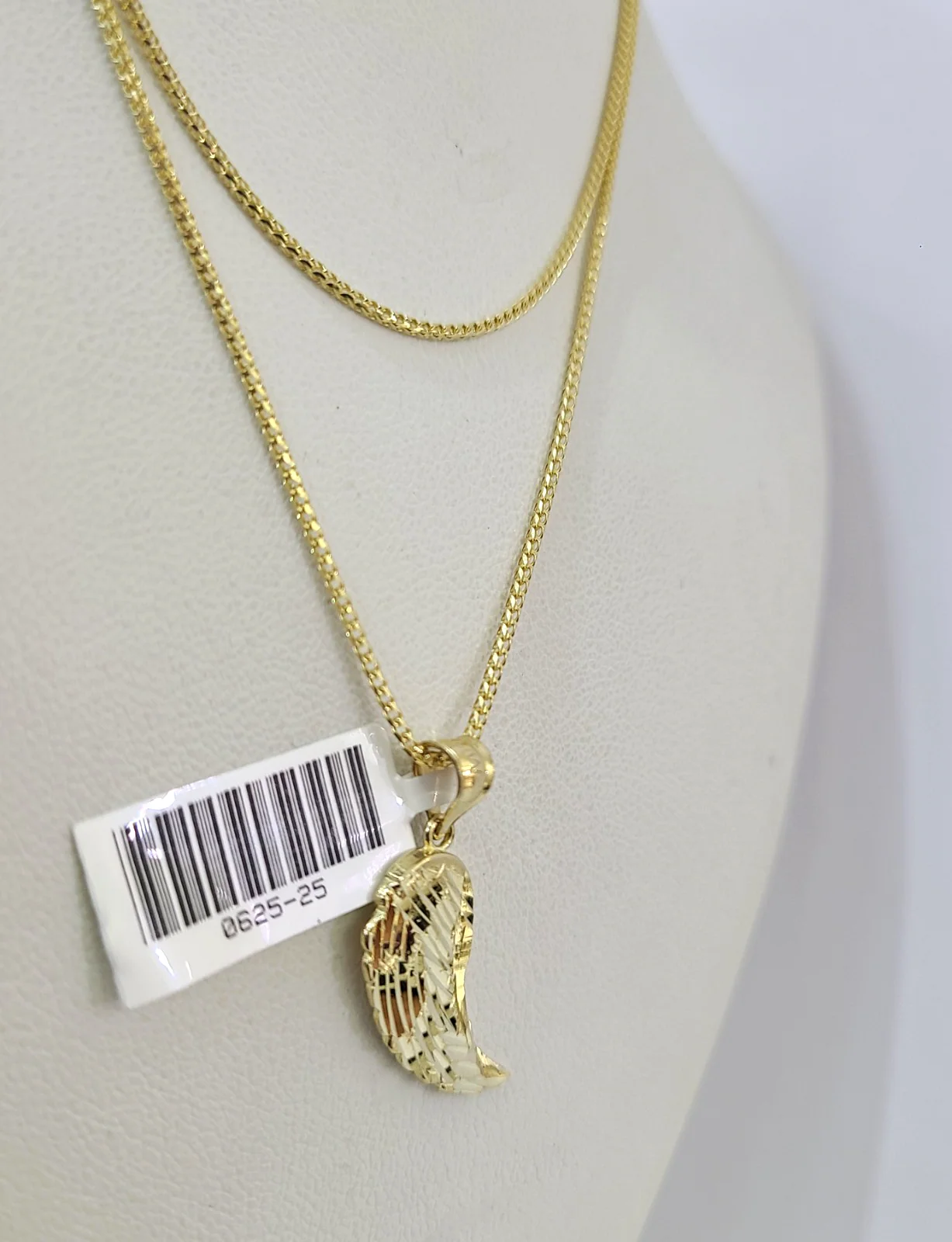 10kt Franco Chain Necklace Angel Wing Pendant 1mm 16-22 Inches Ladies Gold - Image 5