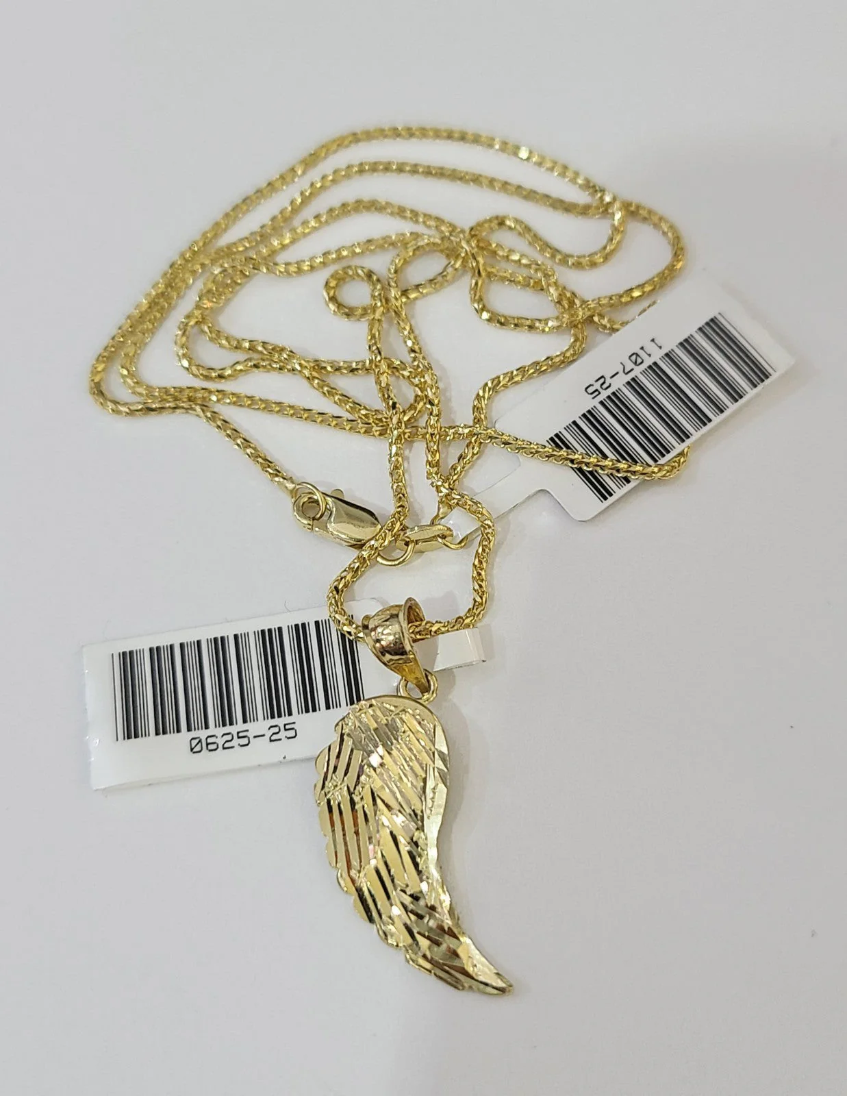 10kt Franco Chain Necklace Angel Wing Pendant 1mm 16-22 Inches Ladies Gold - Image 6