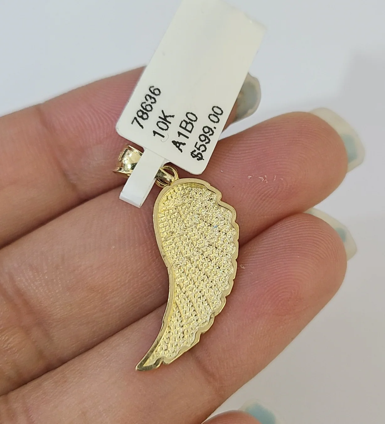 10kt Franco Chain Necklace Angel Wing Pendant 1mm 16-22 Inches Ladies Gold - Image 7