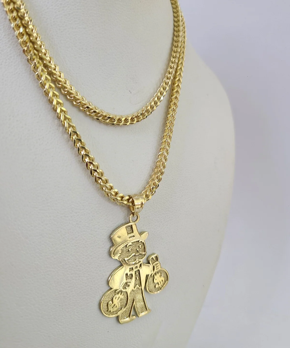 10kt Franco Chain Necklace Grandpa Money Bag Charm Pendant 3mm 18-28 Inches Gold - Image 5