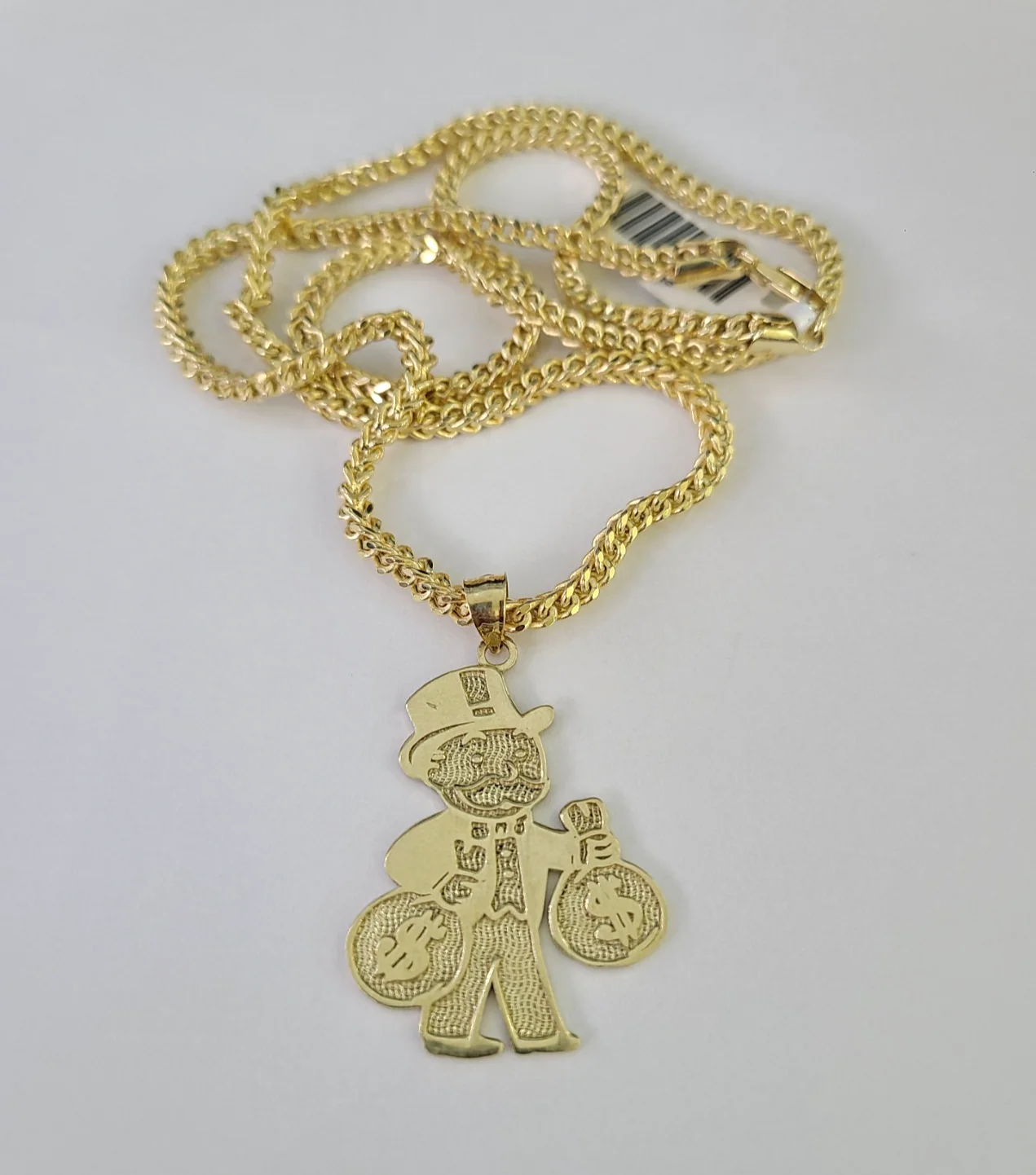 10kt Franco Chain Necklace Grandpa Money Bag Charm Pendant 3mm 18-28 Inches Gold - Image 6