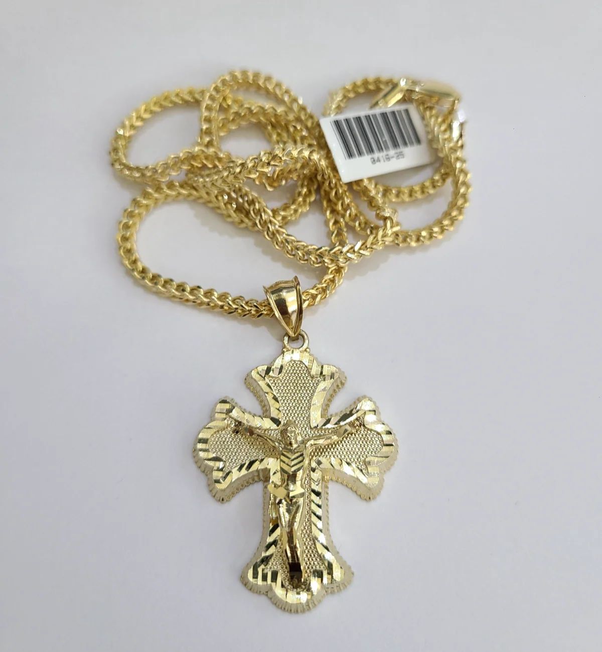 10kt Franco Chain Necklace Jesus Cross Charm Crucifix Pendant 3mm 18"-28" Gold - Image 4