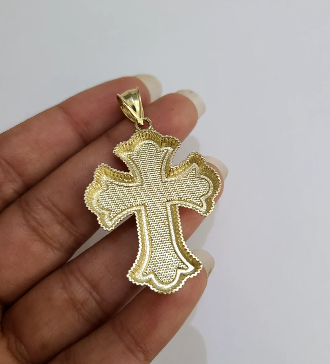 10kt Franco Chain Necklace Jesus Cross Charm Crucifix Pendant 3mm 18"-28" Gold - Image 5