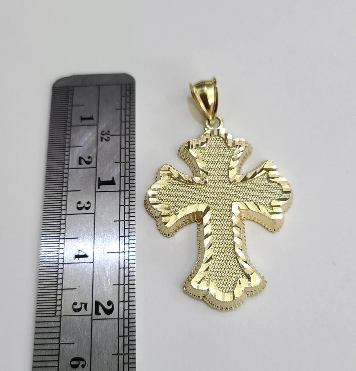 10kt Franco Chain Necklace Jesus Cross Charm Pendant 3mm 18-28 Inch Yellow Gold - Image 2