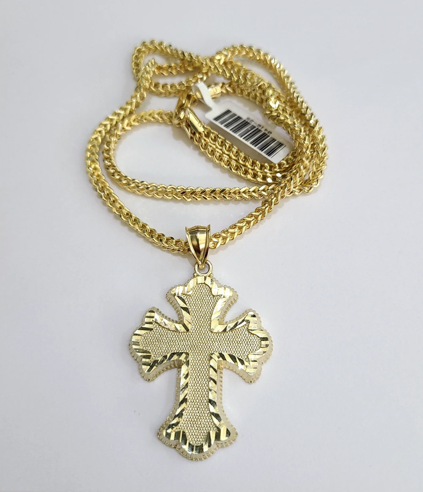 10kt Franco Chain Necklace Jesus Cross Charm Pendant 3mm 18-28 Inch Yellow Gold - Image 4