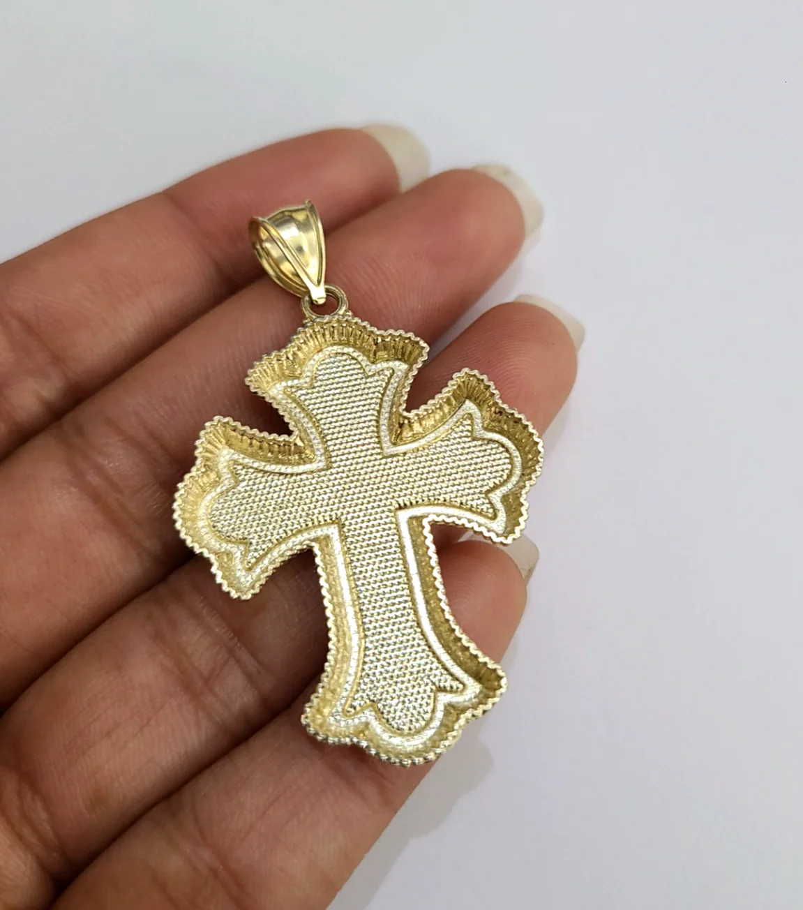 10kt Franco Chain Necklace Jesus Cross Charm Pendant 3mm 18-28 Inch Yellow Gold - Image 5