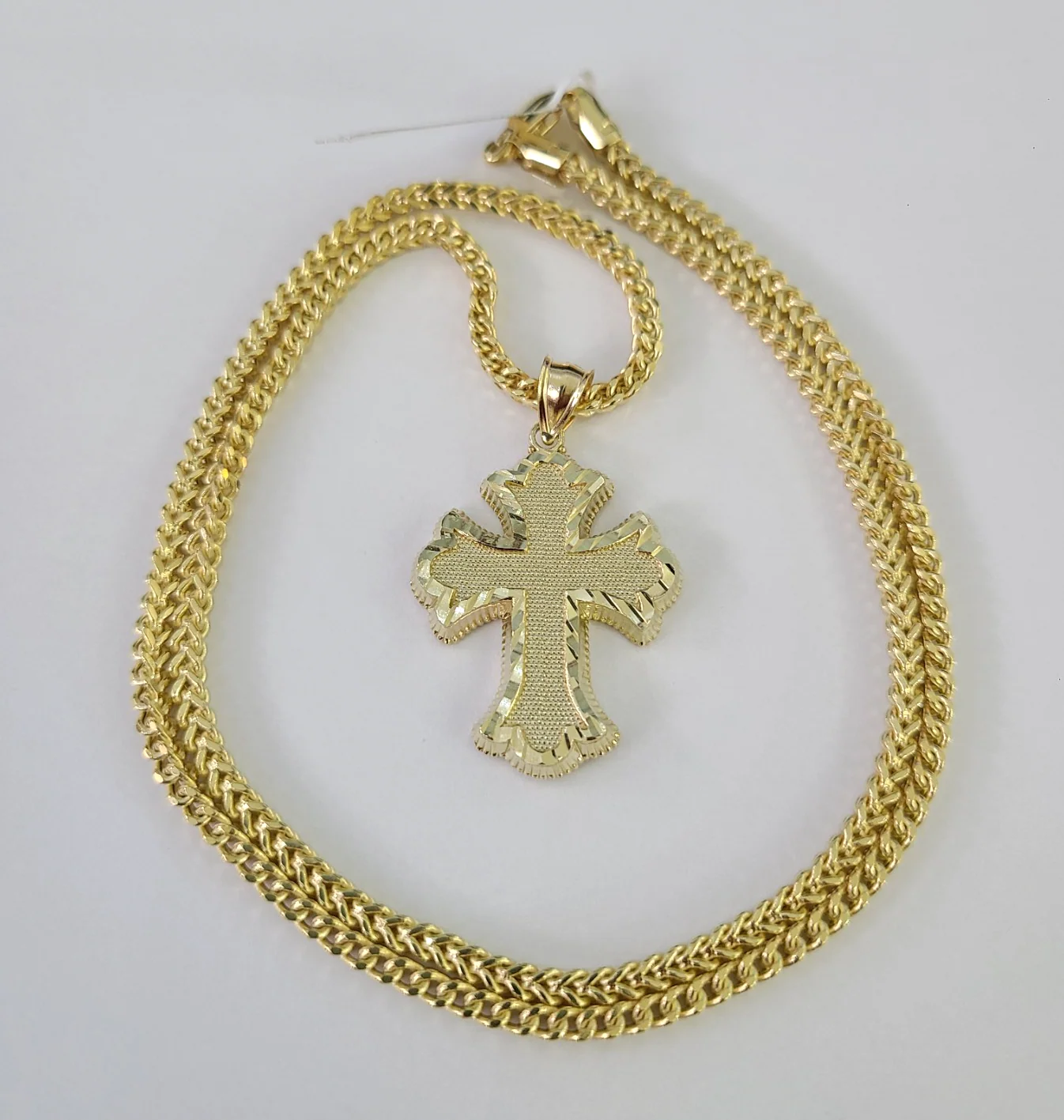 10kt Franco Chain Necklace Jesus Cross Charm Pendant 3mm 18-28 Inch Yellow Gold - Image 2