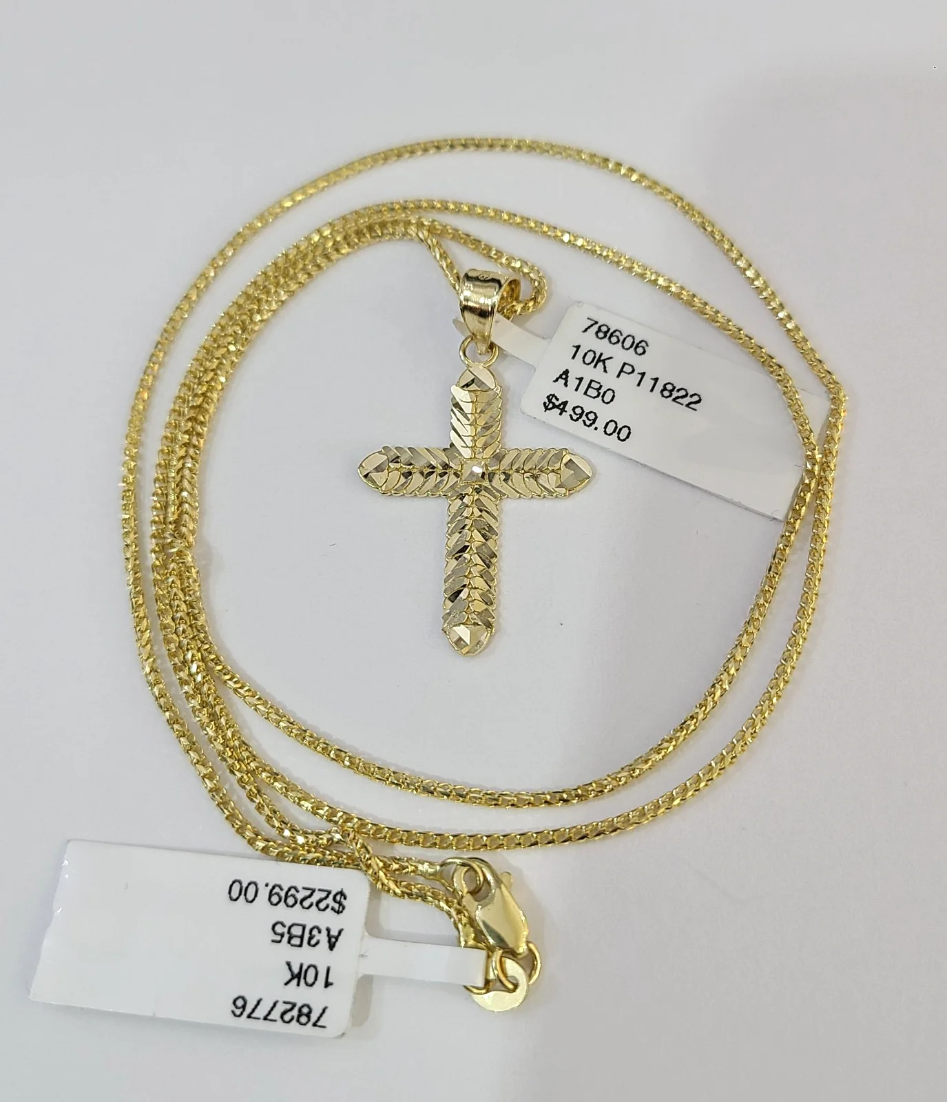 10kt Franco Chain Necklace Jesus Cross Pendant 1mm 16-22 Inches Ladies Gold - Image 2
