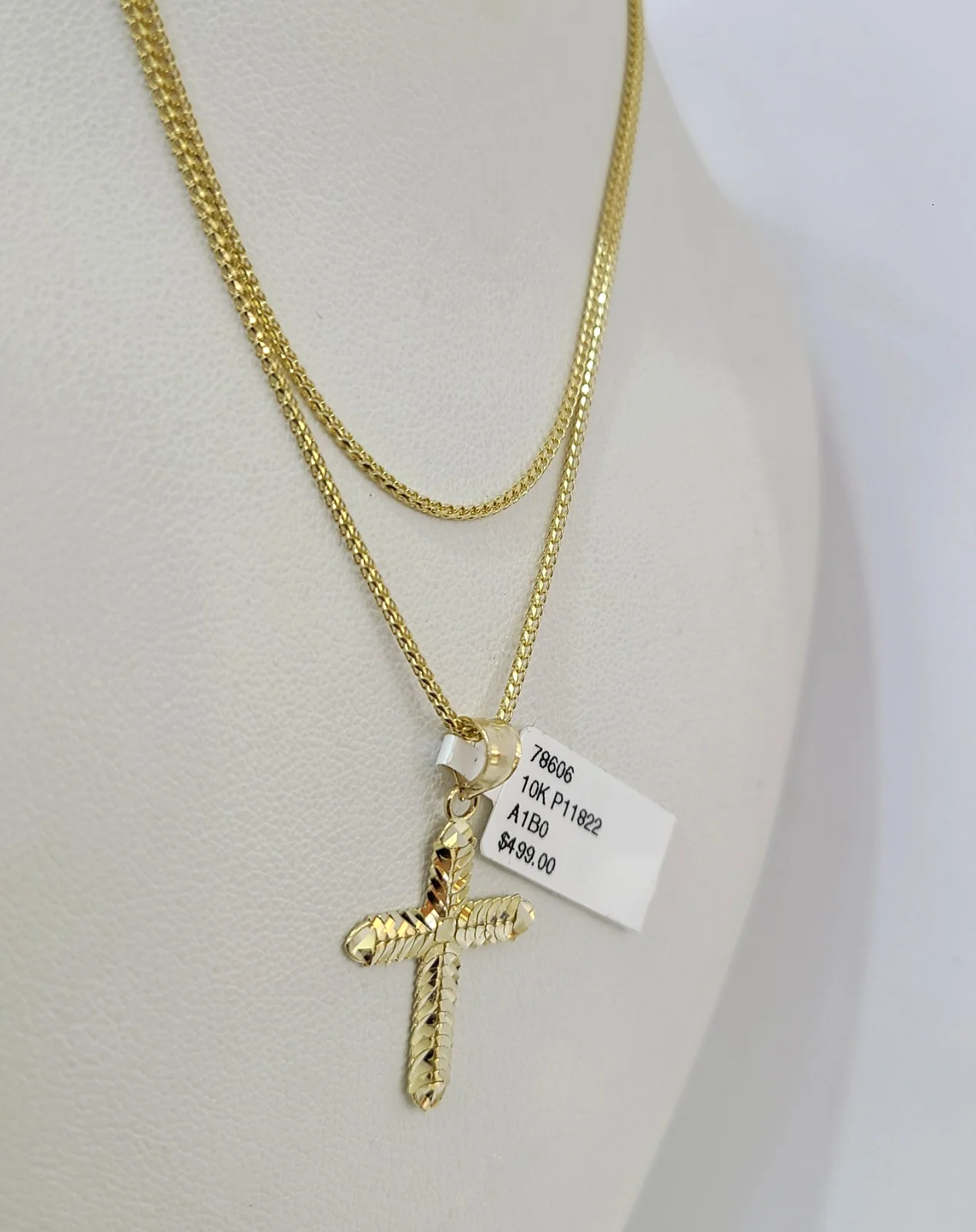 10kt Franco Chain Necklace Jesus Cross Pendant 1mm 16-22 Inches Ladies Gold - Image 3
