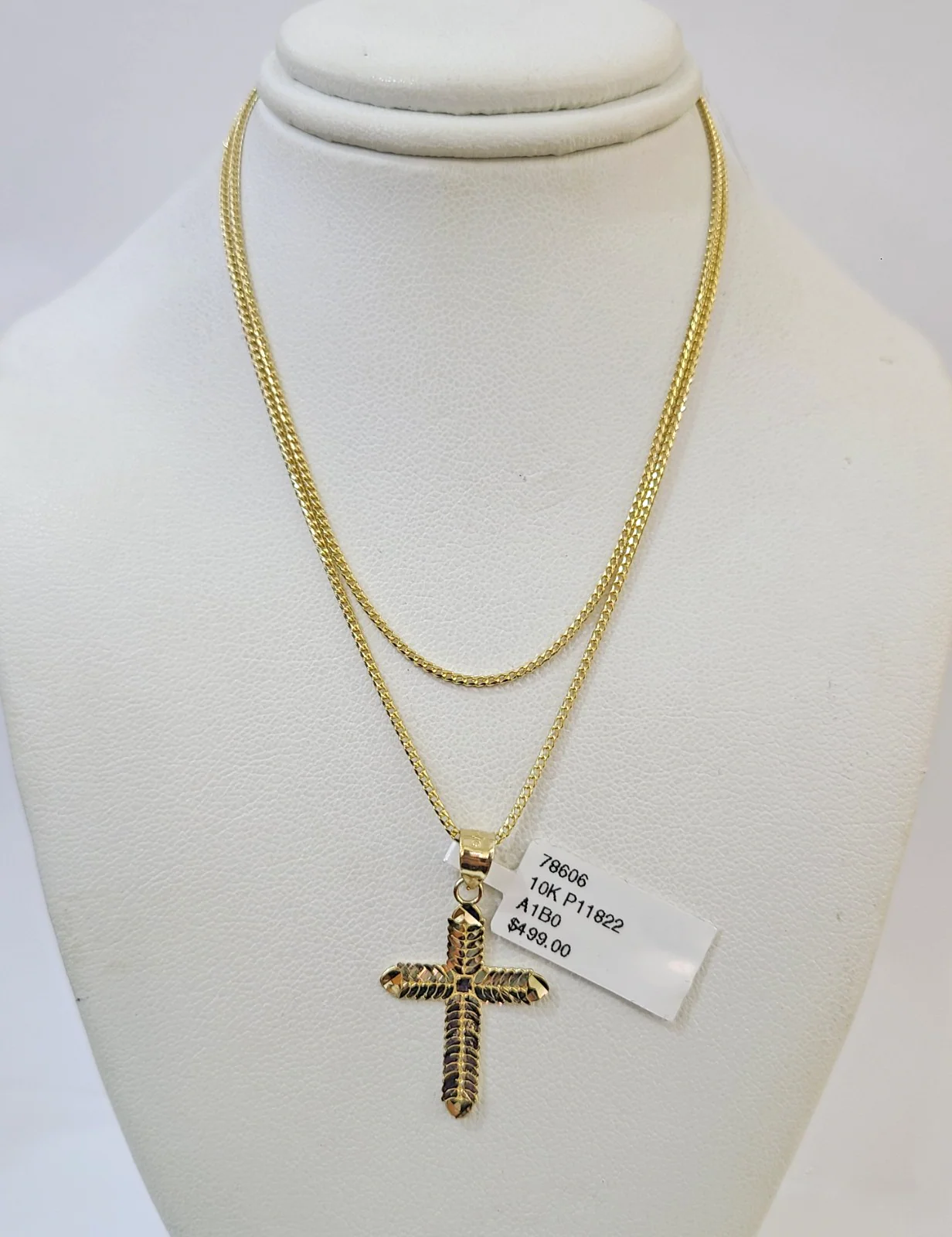 10kt Franco Chain Necklace Jesus Cross Pendant 1mm 16-22 Inches Ladies Gold - Image 5