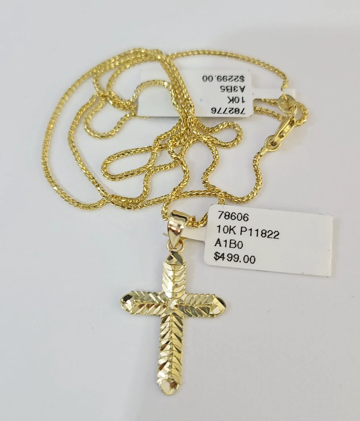 10kt Franco Chain Necklace Jesus Cross Pendant 1mm 16-22 Inches Ladies Gold - Image 6