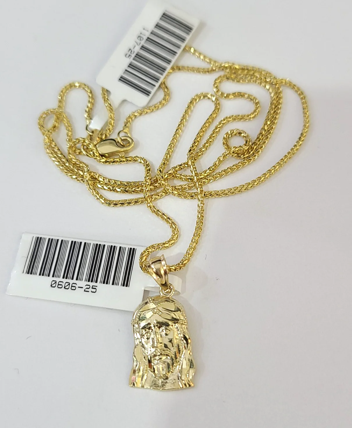 10kt Franco Chain Necklace Jesus Head Charm Pendant 1mm 16-22 Inches Ladies Gold - Image 3