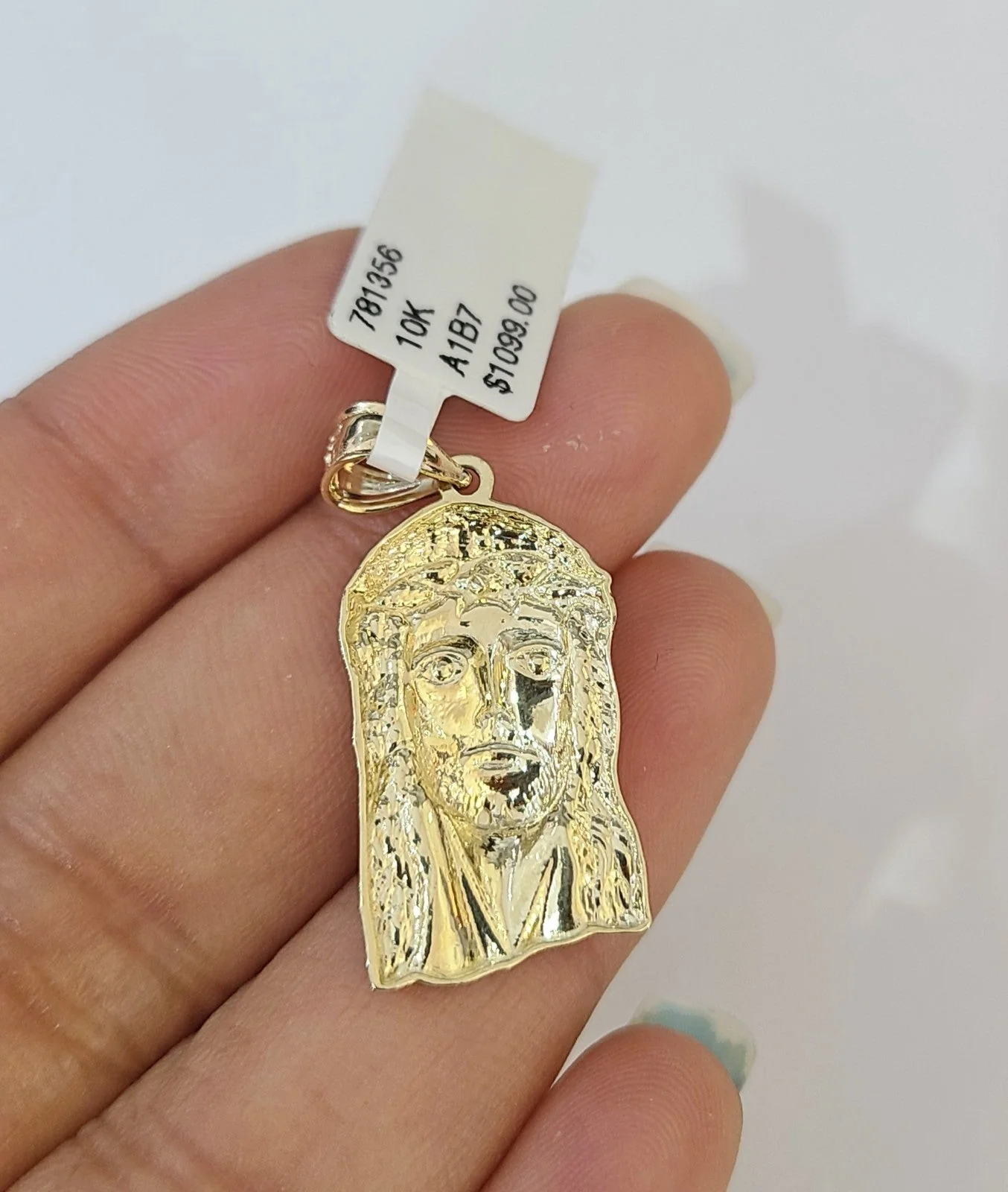 10kt Franco Chain Necklace Jesus Head Charm Pendant 1mm 16-22 Inches Ladies Gold - Image 6