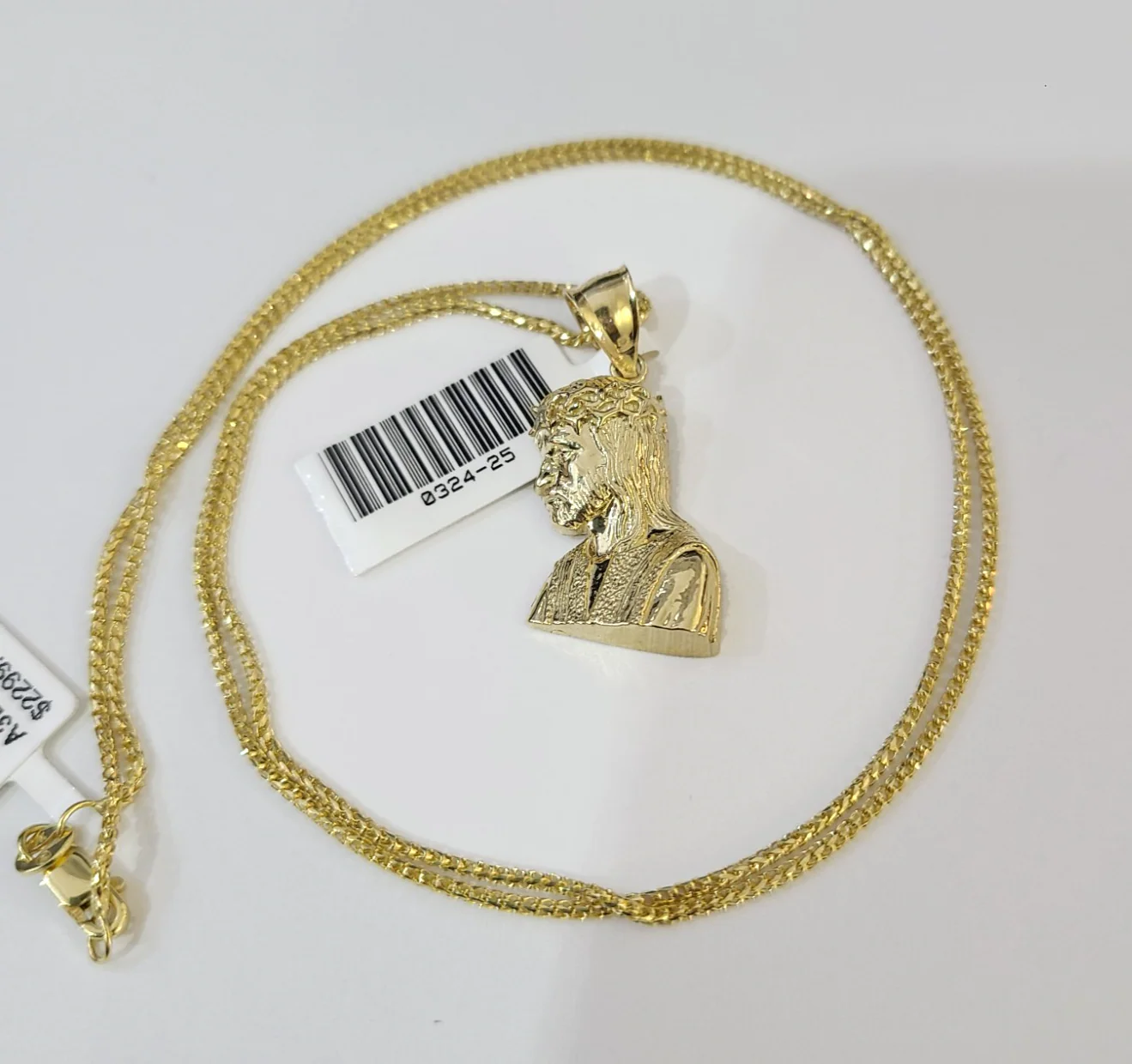 10kt Franco Chain Necklace Jesus Head Charm Pendant 1mm 16-22 Inchs Ladies Gold - Image 2