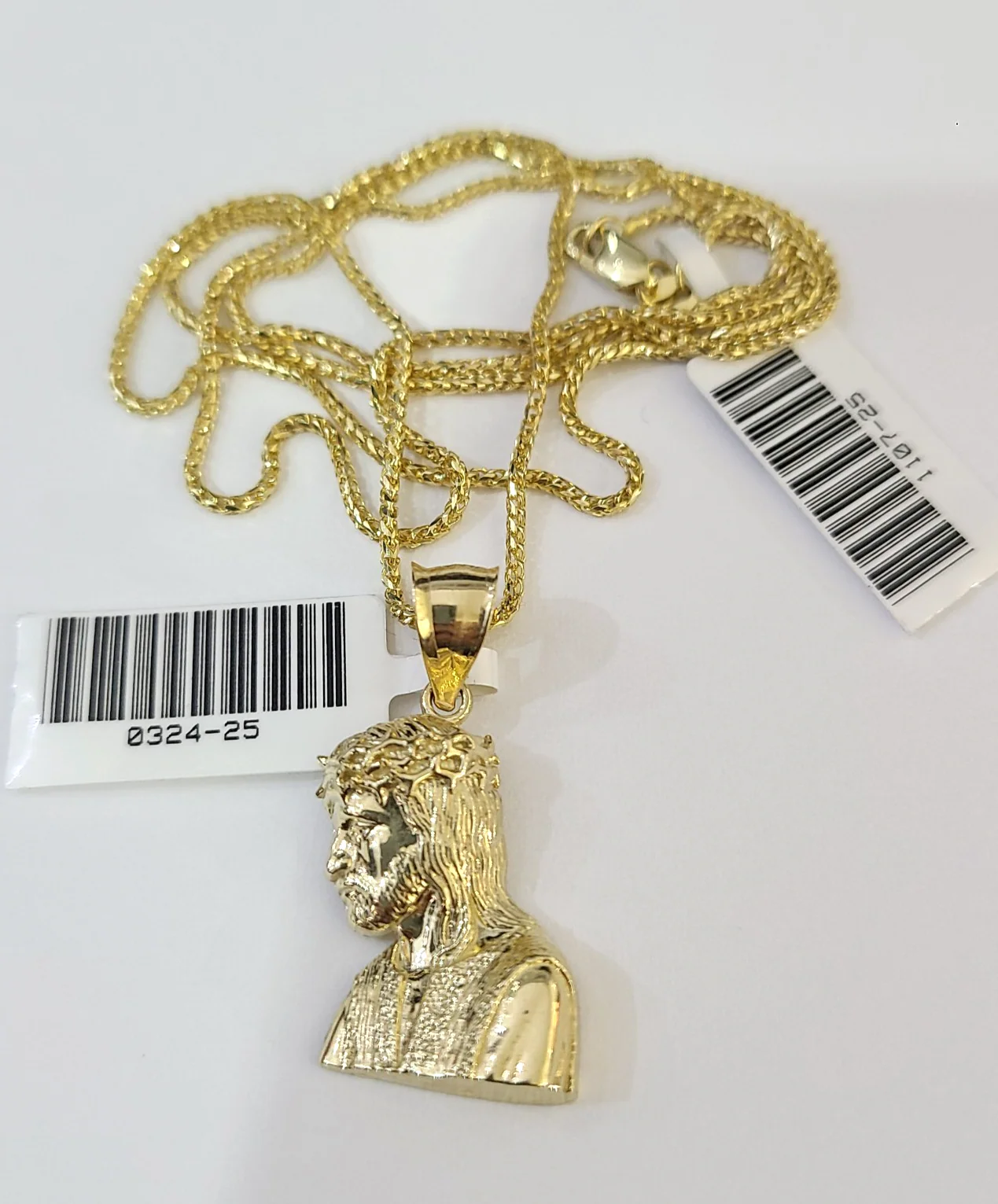 10kt Franco Chain Necklace Jesus Head Charm Pendant 1mm 16-22 Inchs Ladies Gold - Image 4