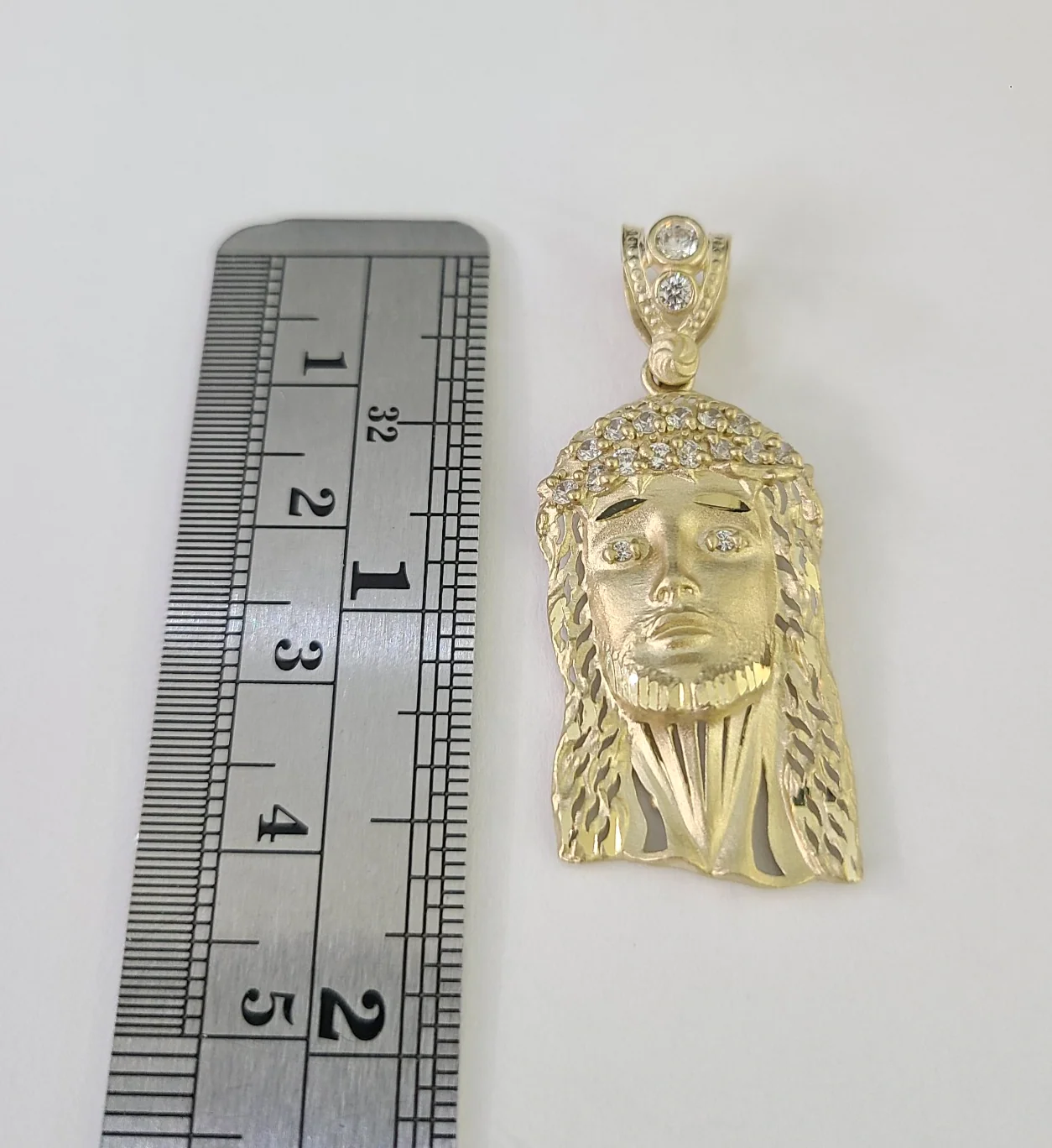 10kt Franco Chain Necklace Jesus Head Charm Pendant 3mm 18-28 Inches Yellow Gold - Image 2