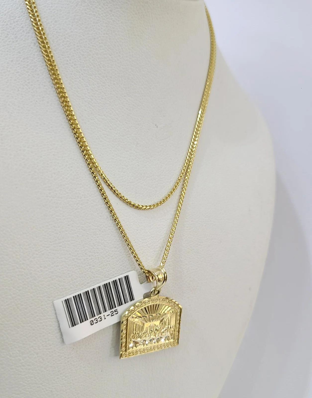 10kt Franco Chain Necklace Last Supper Charm Pendant 1mm 16-22 Inchs Ladies Gold - Image 2