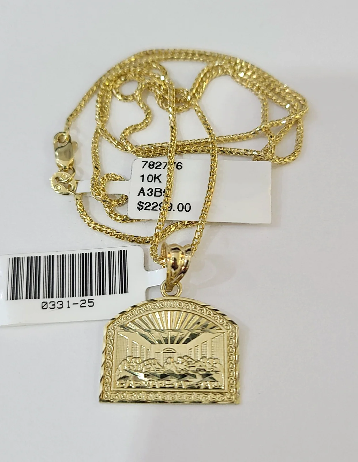10kt Franco Chain Necklace Last Supper Charm Pendant 1mm 16-22 Inchs Ladies Gold - Image 3