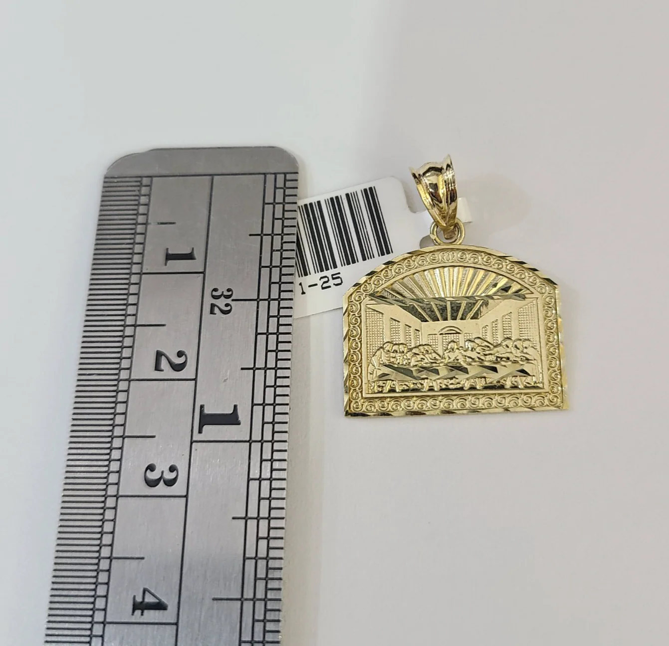 10kt Franco Chain Necklace Last Supper Charm Pendant 1mm 16-22 Inchs Ladies Gold - Image 5