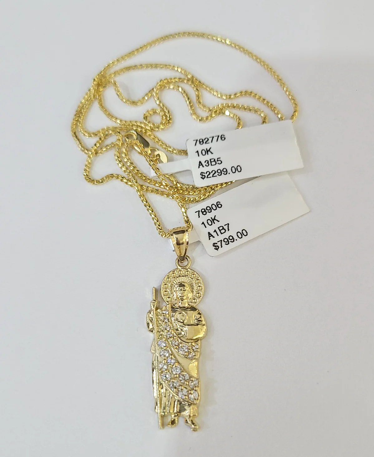 10kt Franco Chain Necklace Saint Jude Charm Pendant 1mm 16-22 Inches Ladies Gold - Image 6