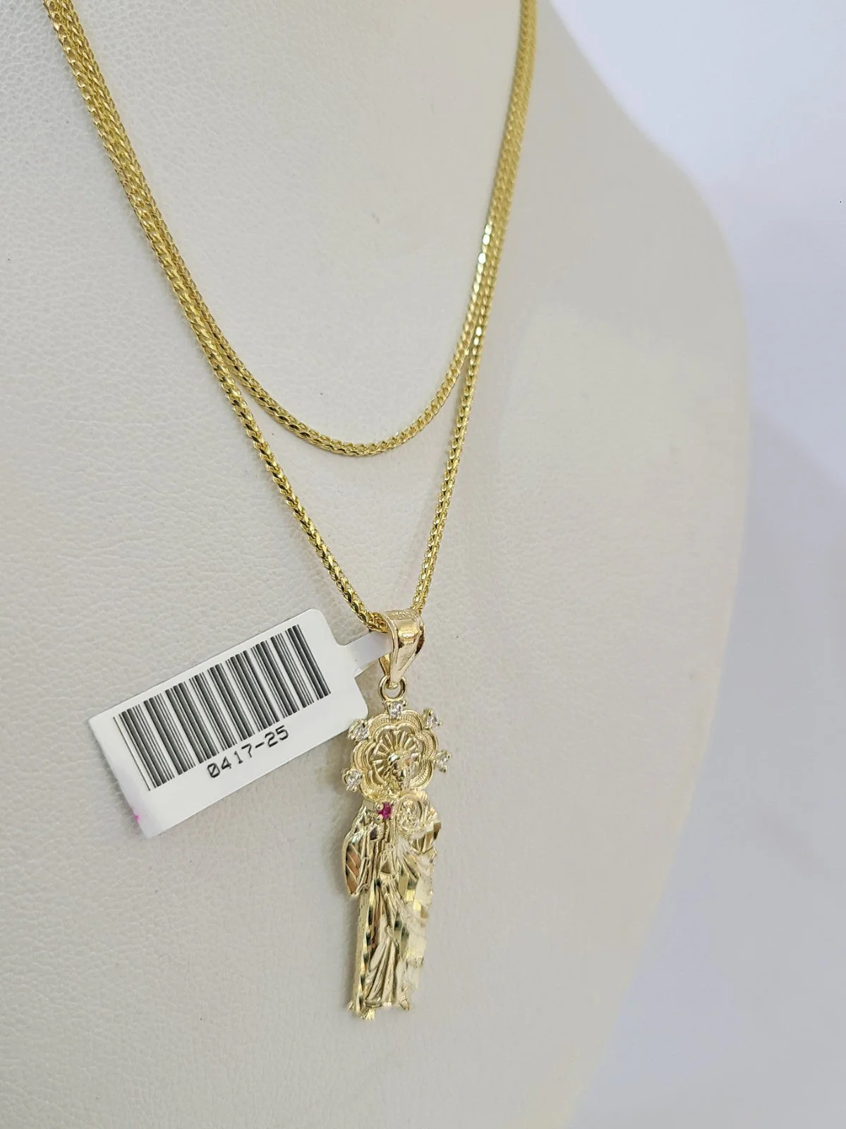 10kt Franco Chain Necklace Saint Jude Charm Pendant 1mm 16-22 Inches Ladies Gold - Image 4