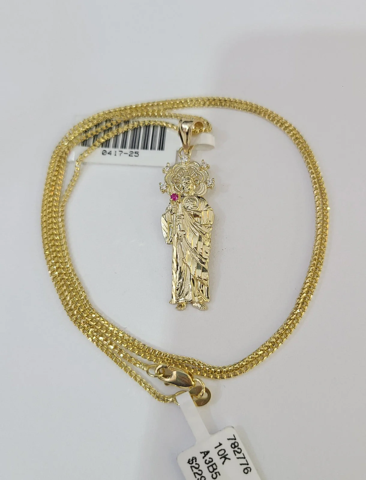 10kt Franco Chain Necklace Saint Jude Charm Pendant 1mm 16-22 Inches Ladies Gold - Image 5