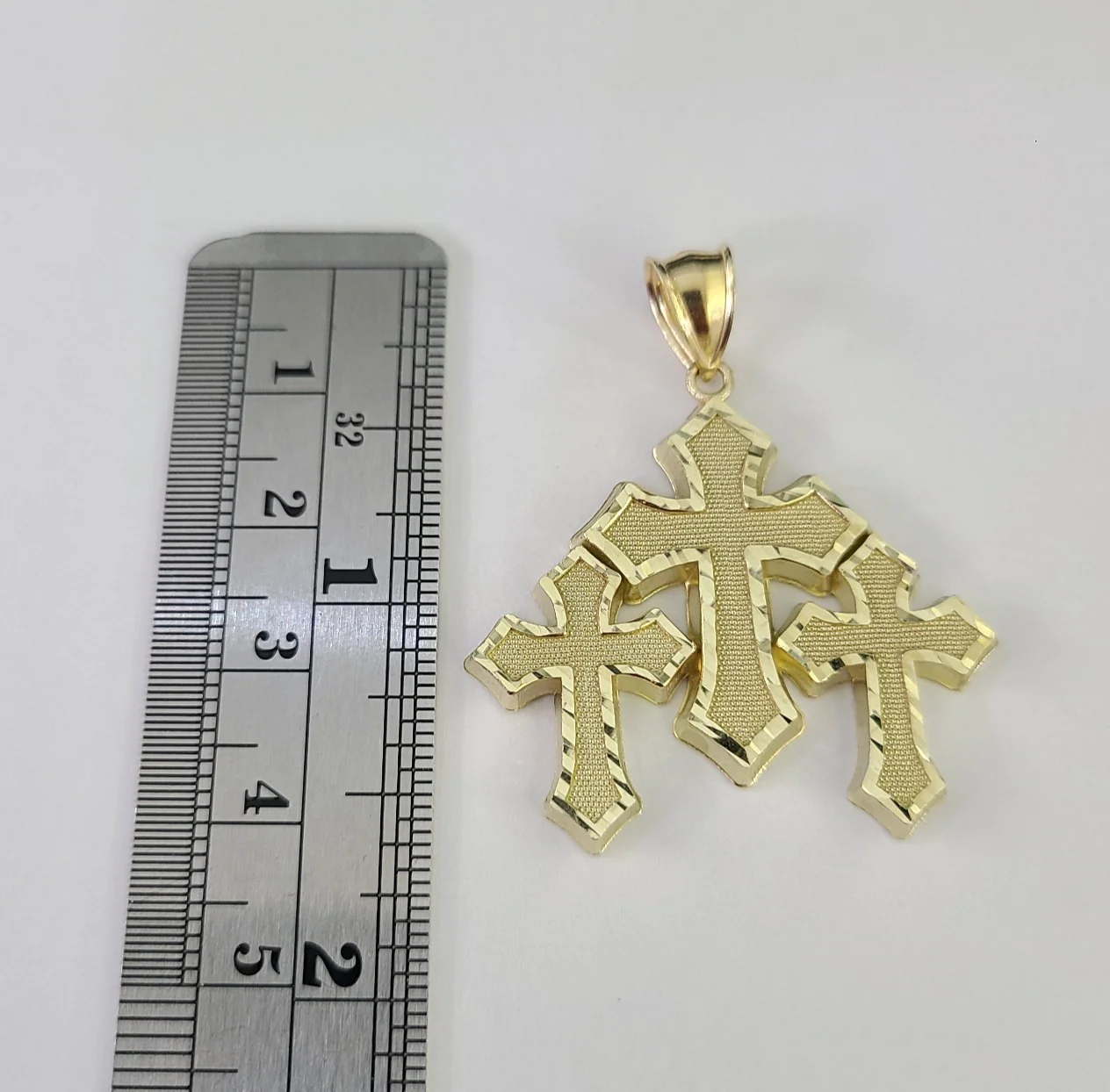 10kt Franco Chain Necklace Triple Cross Charm Pendant 3mm 18-28 Inches Gold - Image 5