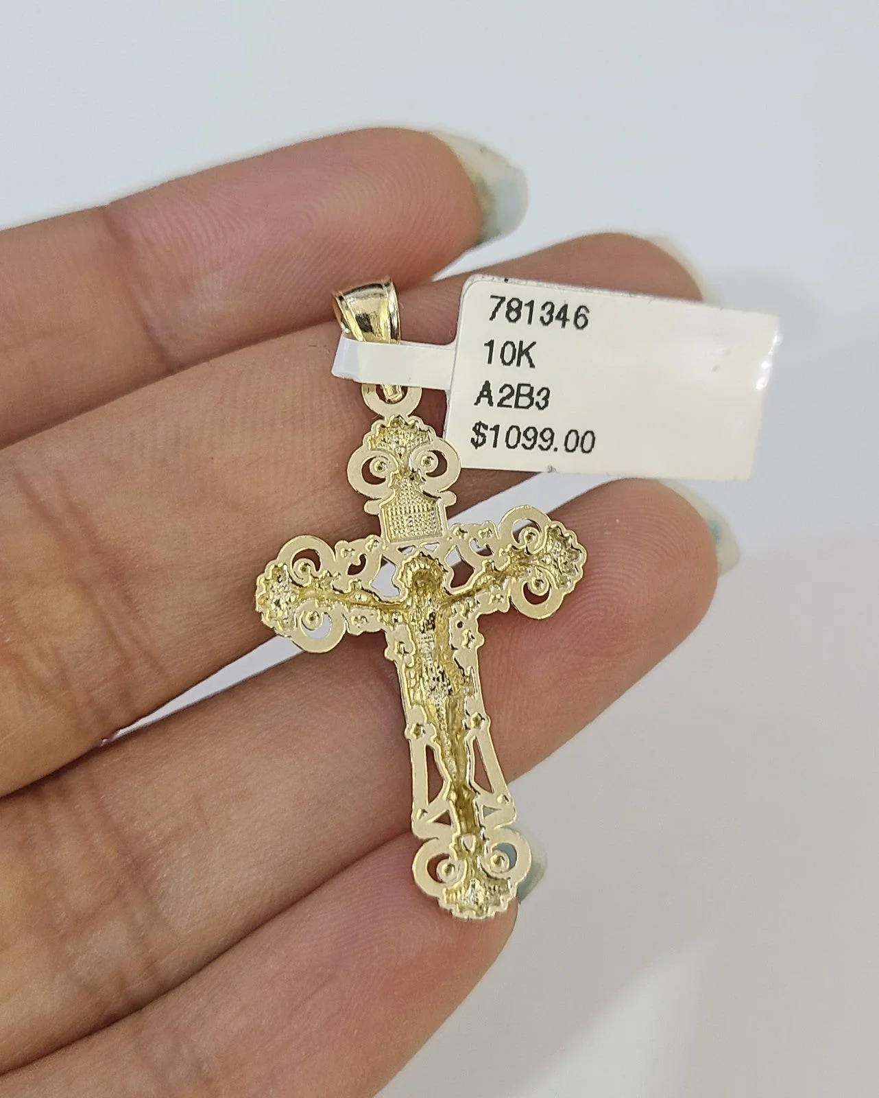 10kt Franco Gold Chain Necklace INRI Cross Pendant Charm 1mm 16-22 Inches Ladies - Image 6