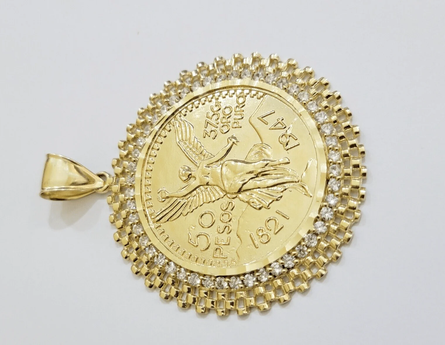 10kt Gold 1947 Mexican Centenario Coin Charm Pendant 50 pesos With 10k Bezel NEW - Image 2