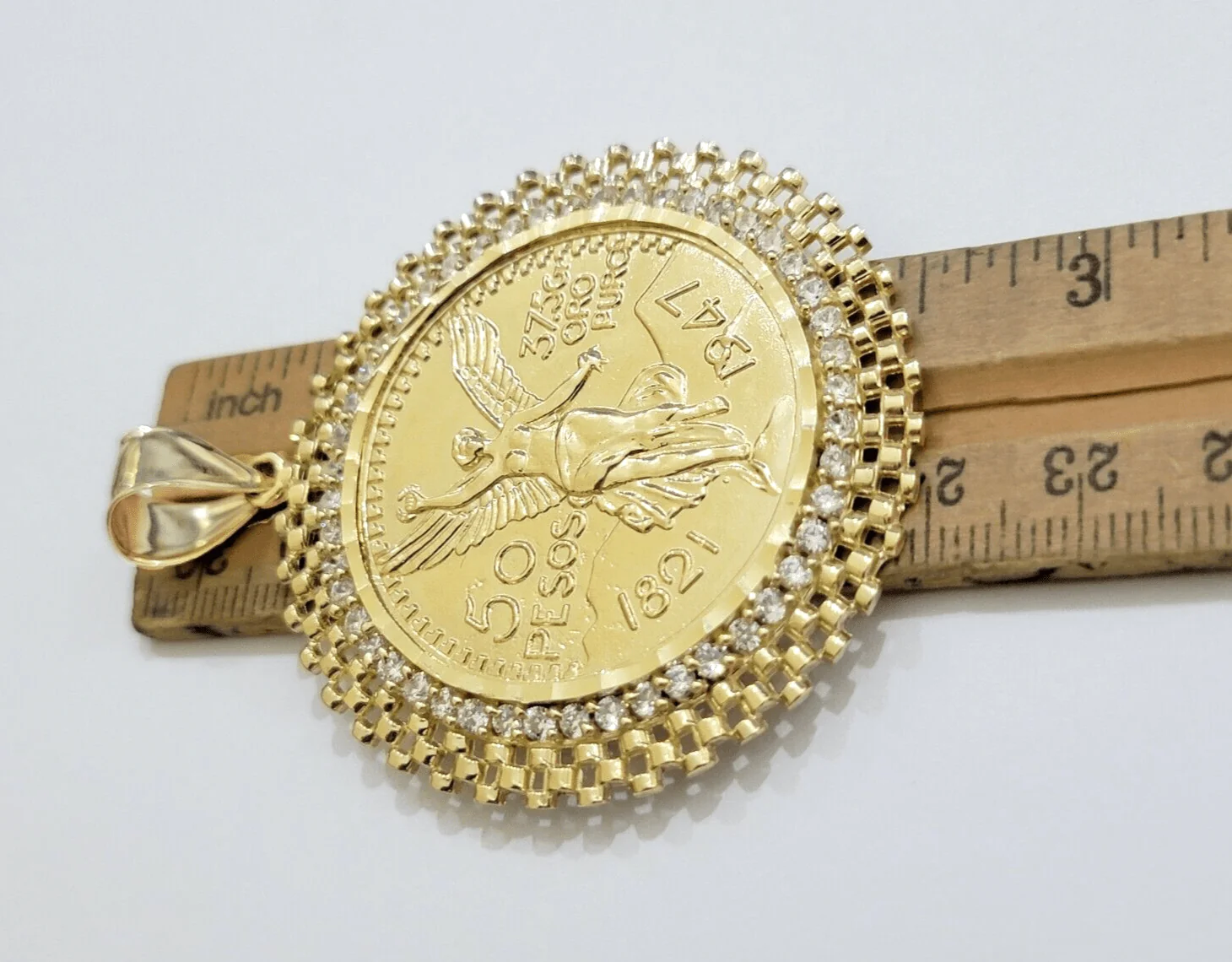 10kt Gold 1947 Mexican Centenario Coin Charm Pendant 50 pesos With 10k Bezel NEW - Image 4