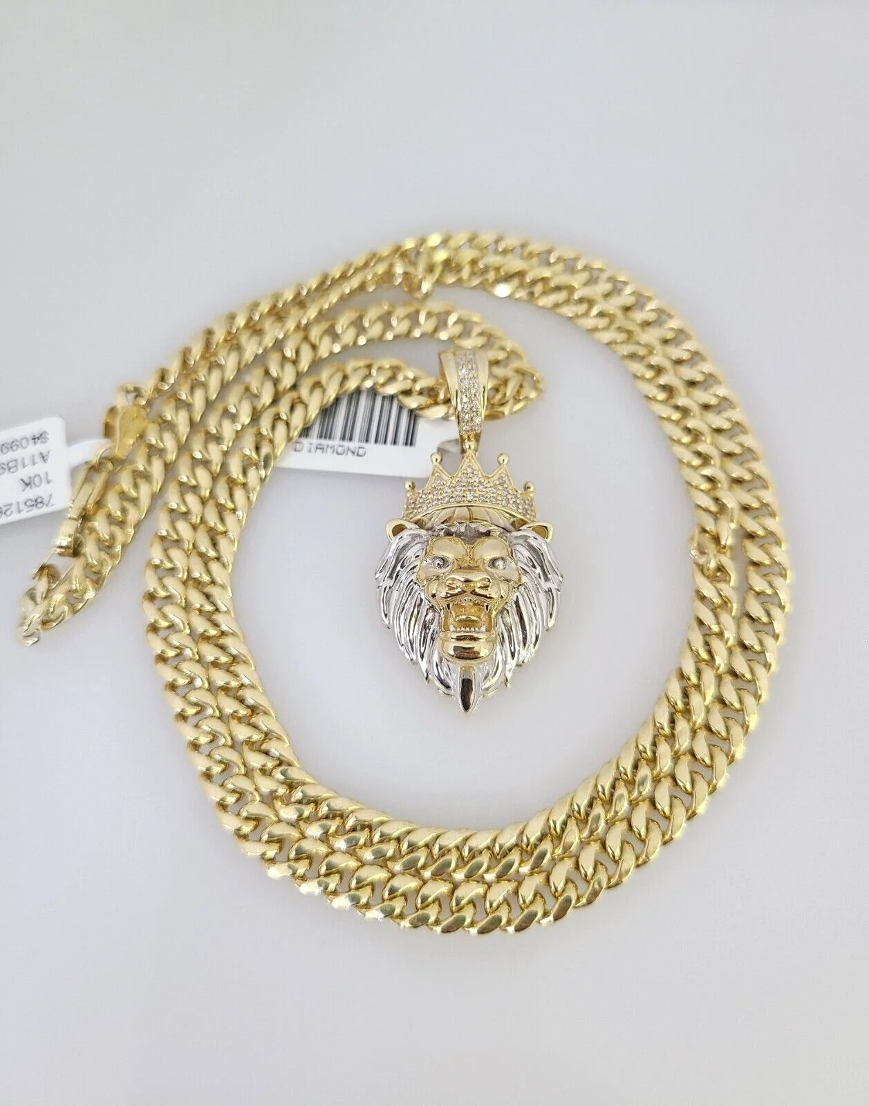 10kt Gold Miami Cuban Chain Diamond Lion Head Charm Pendant 5mm 18-28 Inch - Image 2